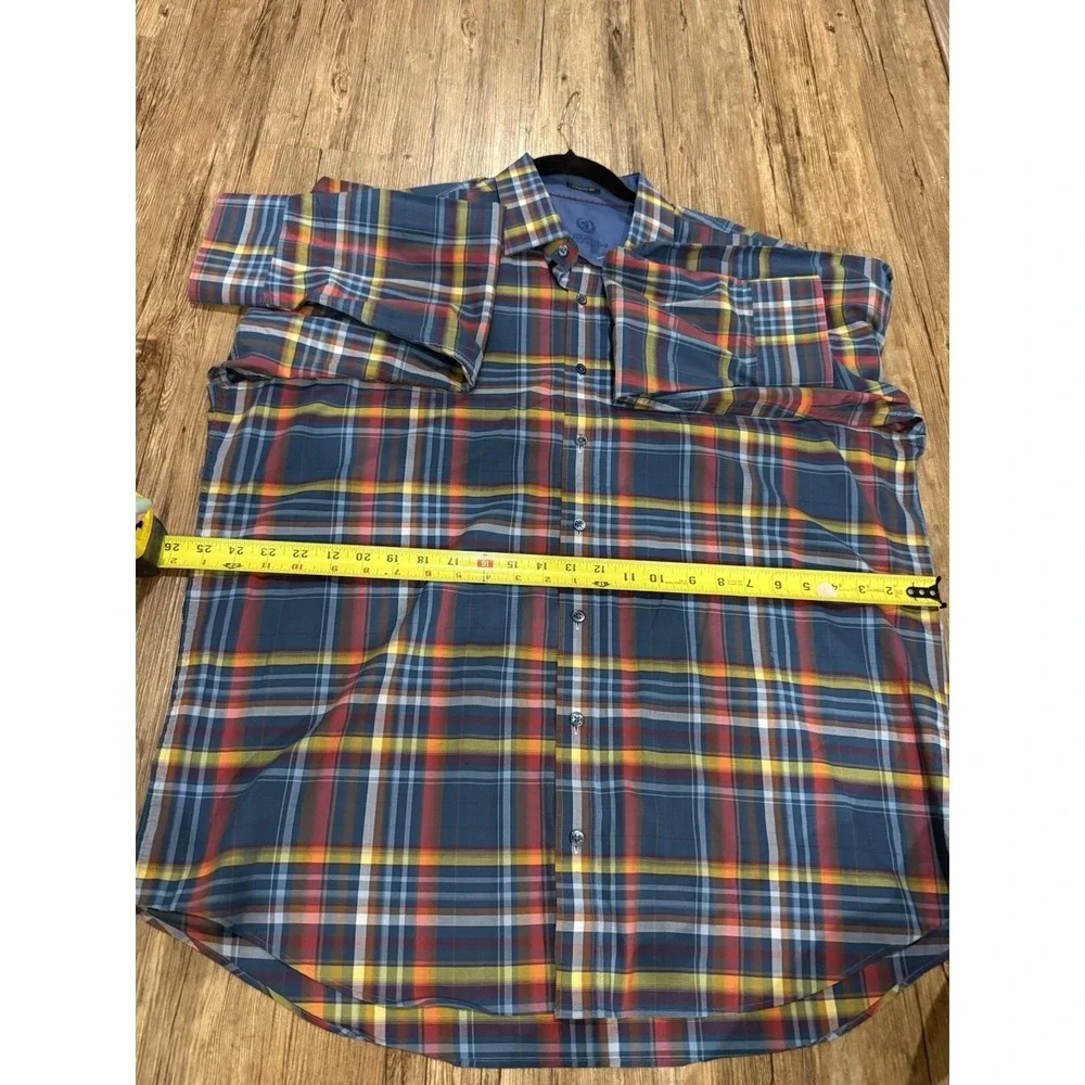 Bugatchi Shirt 2XL Blue Plaid Flip Cuff Button Up Long Sleeve Classic Fit Mens - Picture 7 of 7